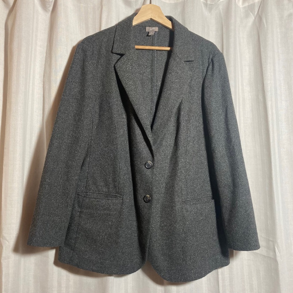 J.Jill Womens Gray Wool Blend Stretch Knit Blazer Jacket Large Petite Minimalist